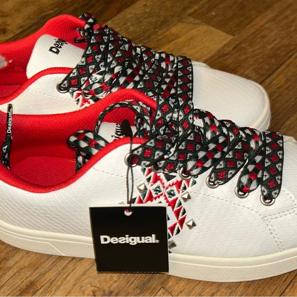 Desigual White and Red Sneakers